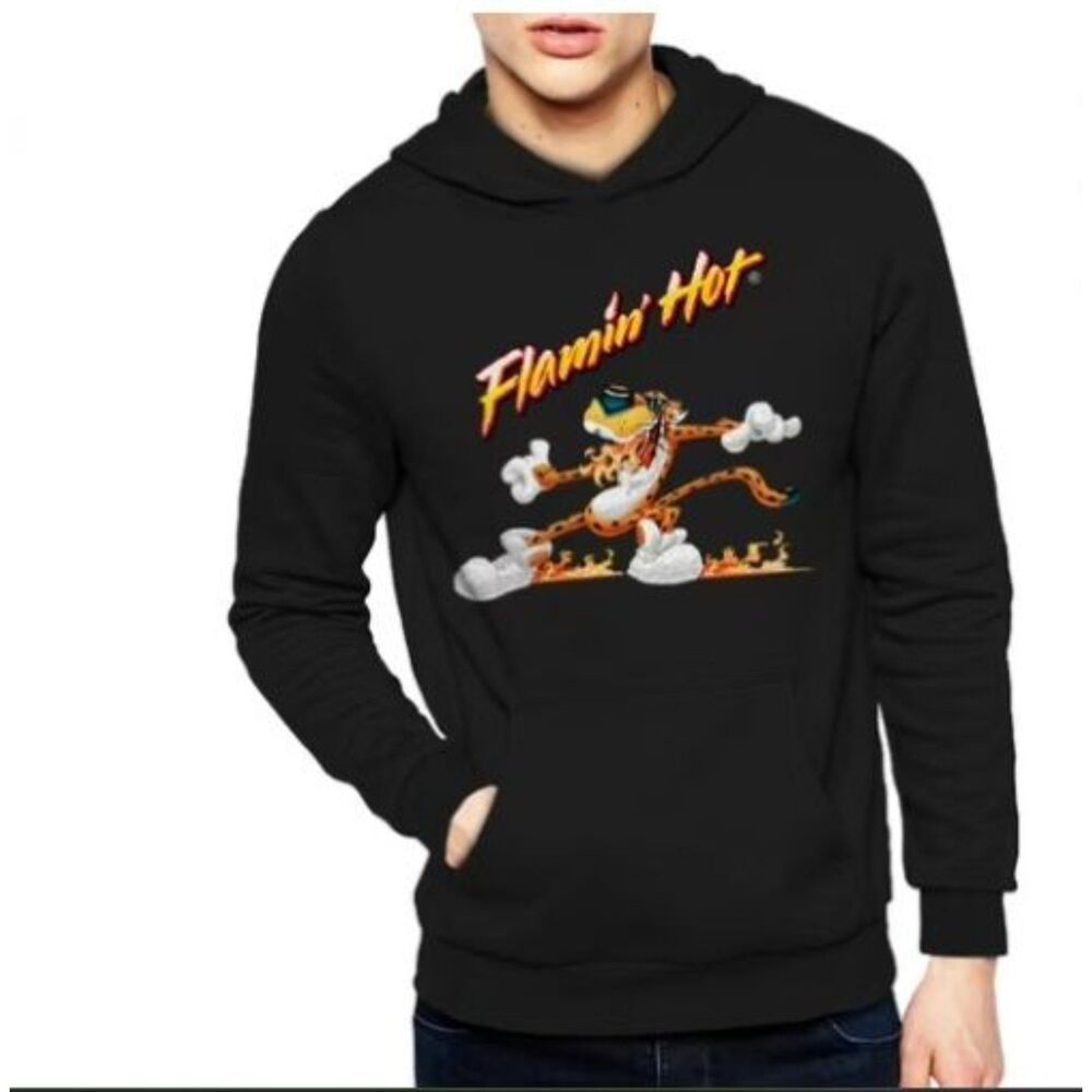 Cheetos Flamin' Hot Hoodie Mens L Black Chester Cheetah Graphic Pullover‎ Unisex